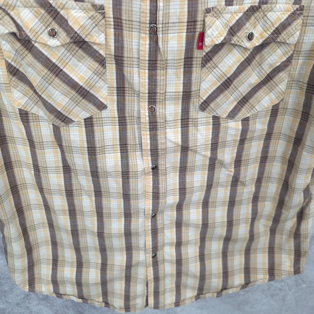 Levis Western Shirt Mens Large Yellow Plaid Pearl Snap‎ Cowboy Rodeo Vaquero